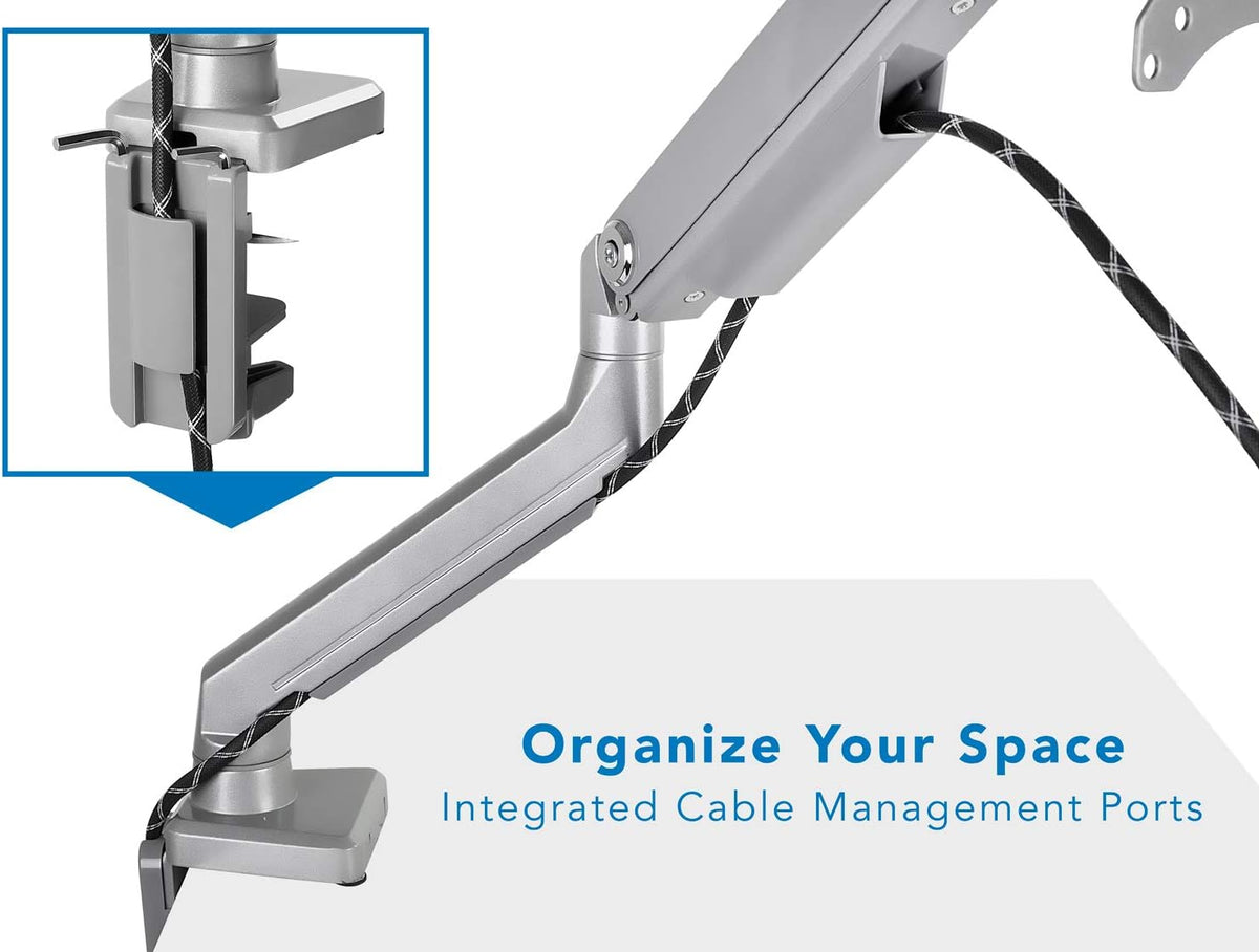 Single Monitor Arm Mount Desk Stand Full Motion Height Adjustable Articulating Mechanical Spring Arm Fits 24 27 29 30 32 Inch VESA Compatible Computer Screen C-Clamp and Grommet Base D87287