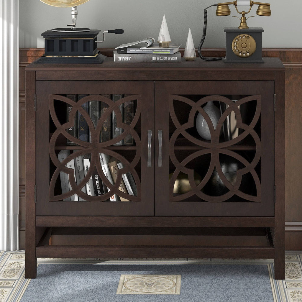 Brown Navy Blue Wood Accent Sideboard Storage Cabinet with Doors U6016