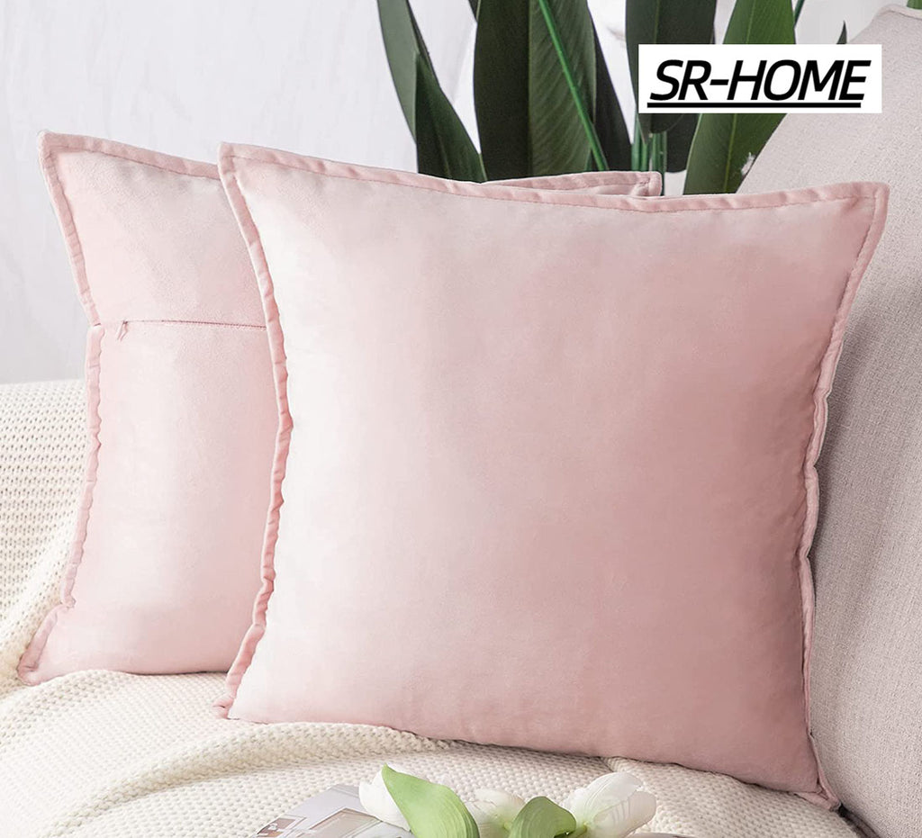 Set of 2 Velvet Decorative Throw Pillow Covers Square with Fringe Cushion Case O840