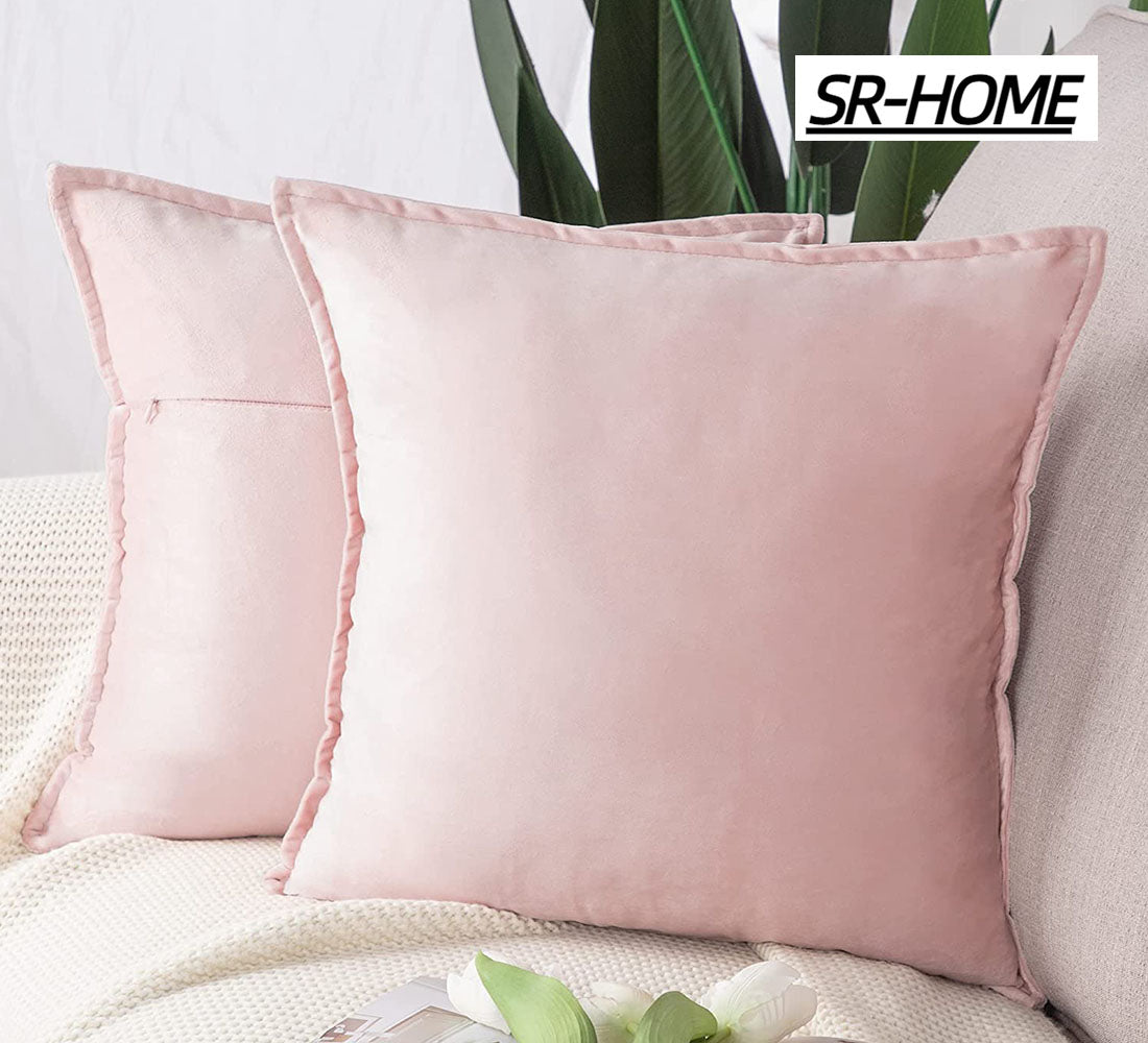 Set of 2 Velvet Decorative Throw Pillow Covers Square with Fringe Cushion Case O840