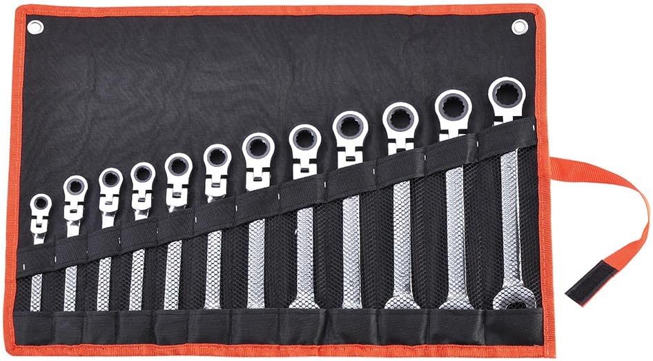 12pc Ratchet Spanner 8-19mm Metric Wrench Flexible Head Combination Tool Set F210