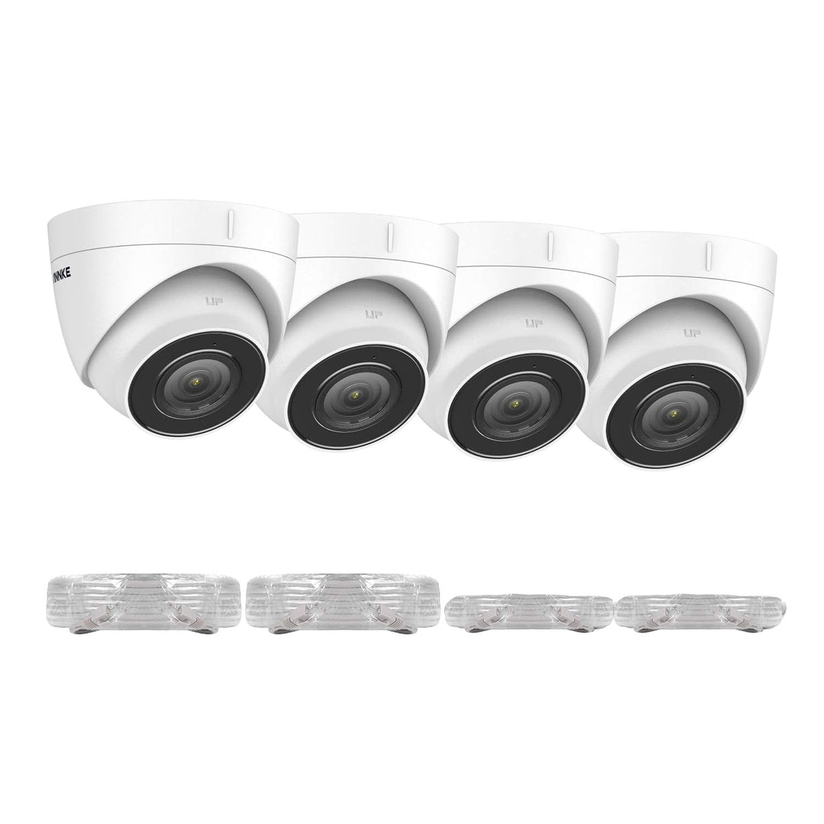 4Pcs 4K PoE Security Cameras with 320ft Cat5e Cable, 8MP Turret IP Camera with Audio, 100ft Night Vision, IP67 Weatherproof U731802