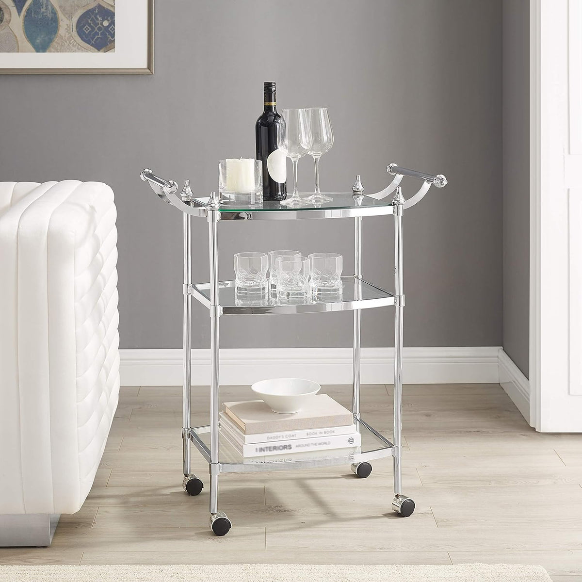 Chrome and Clear Glass Mobile Bar Cart L151