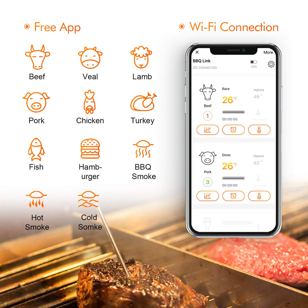 WiFi Meat Thermometer with 4 Probes & Hard Carrying Case D4227