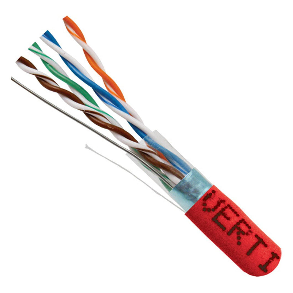 Shielded Cat5e Bulk Ethernet Cable, 24AWG Solid Bare Copper, 1000ft, Red J807