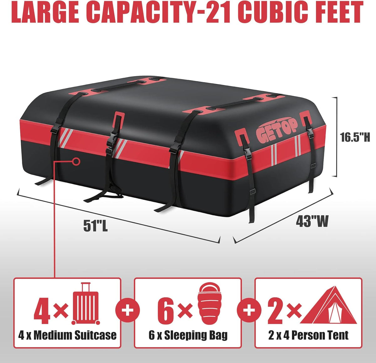 Rooftop Cargo Carrier Bag Waterproof 730D Car Roof Bag Heavy-Duty Soft-Shell with Non-Slip Mat, 6 Door Hooks, Lock, Storage Bag (Yellow) G177918
