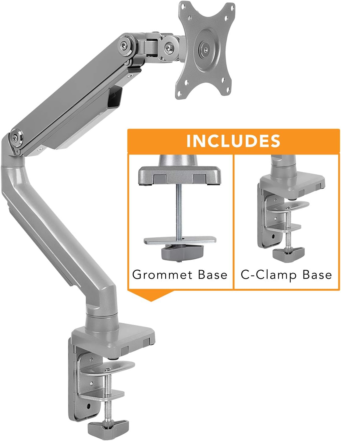 Single Monitor Arm Mount Desk Stand Full Motion Height Adjustable Articulating Mechanical Spring Arm Fits 24 27 29 30 32 Inch VESA Compatible Computer Screen C-Clamp and Grommet Base D87287