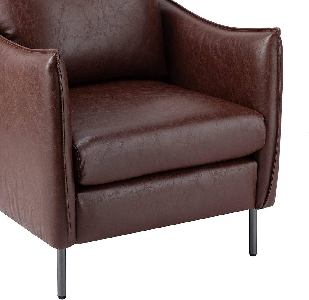 Brown Faux Leather Armchair with Moveable Cushion Y761370