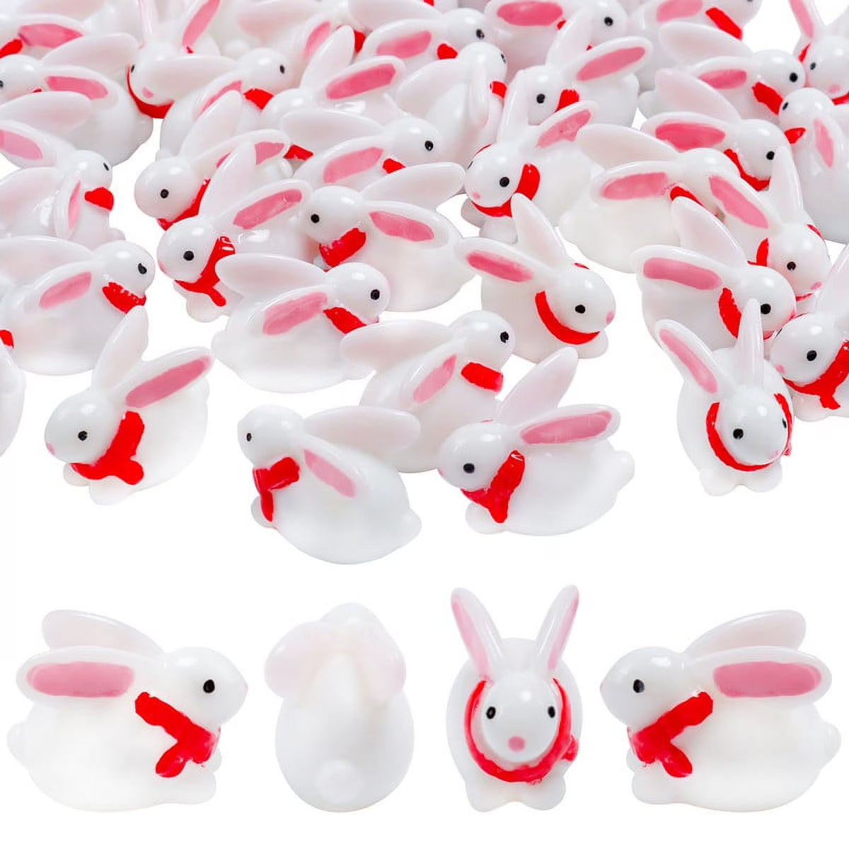 40 Pcs Resin Rabbit Figurines with Red Scarf B355
