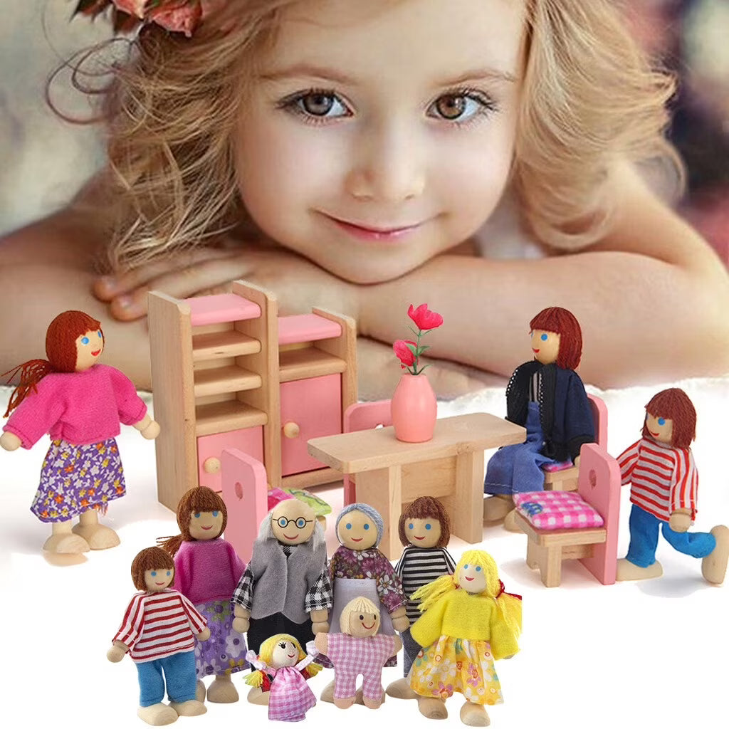 Miniature Doll Wooden Toy People 8 Furniture House N54664