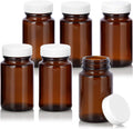 Amber Glass Wide Mouth Packer Bottle With White Ribbed Lid (6 Pack) B3336