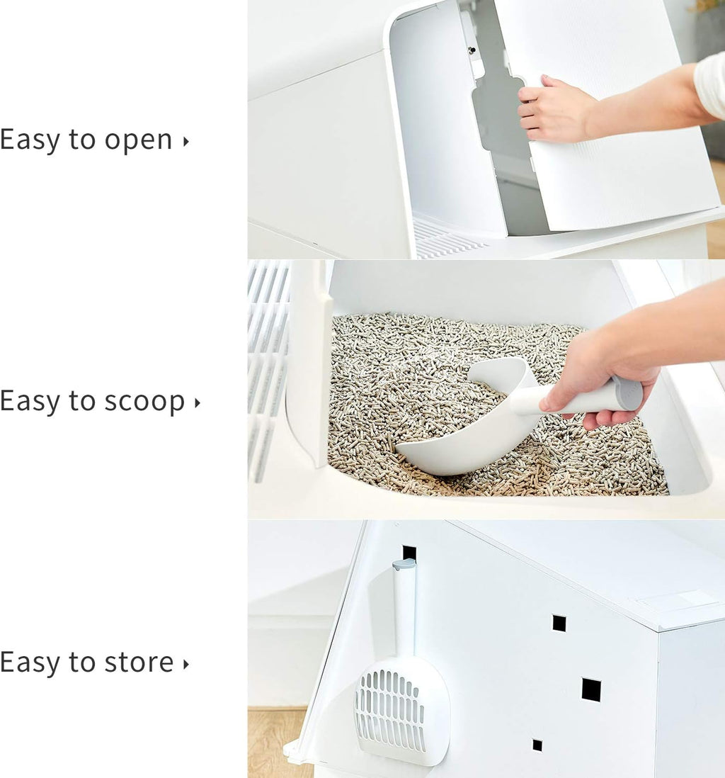 White Semi-Enclosed Cat Litter Box with Litter Scoop R43108