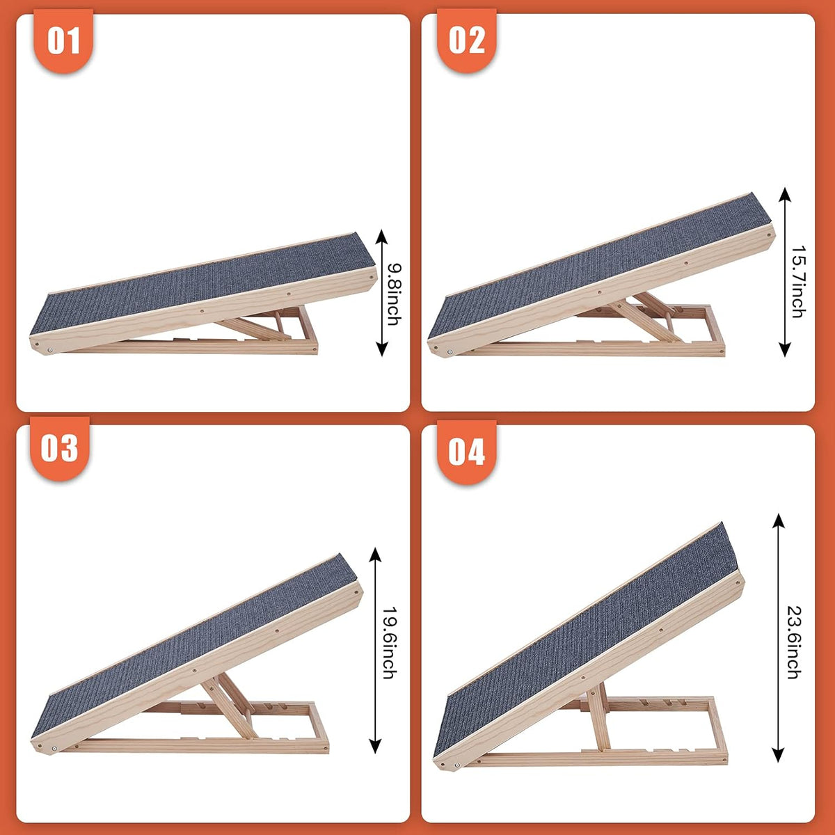 Wooden Adjustable Pet Ramp with Non-Slip Traction Pad, 40 Long B5960