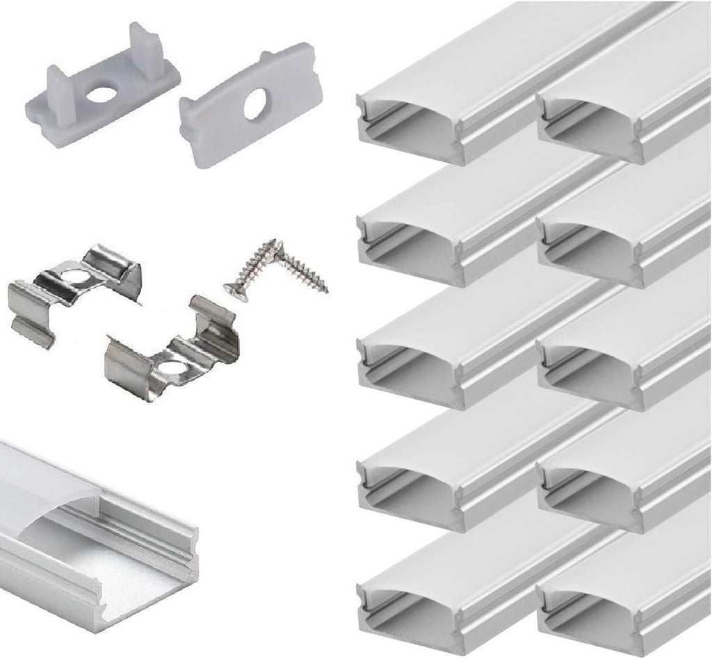 6x2m LED Strip Light Channel with Milky Cover Diffusers, End Caps and Mounting Clips B887190