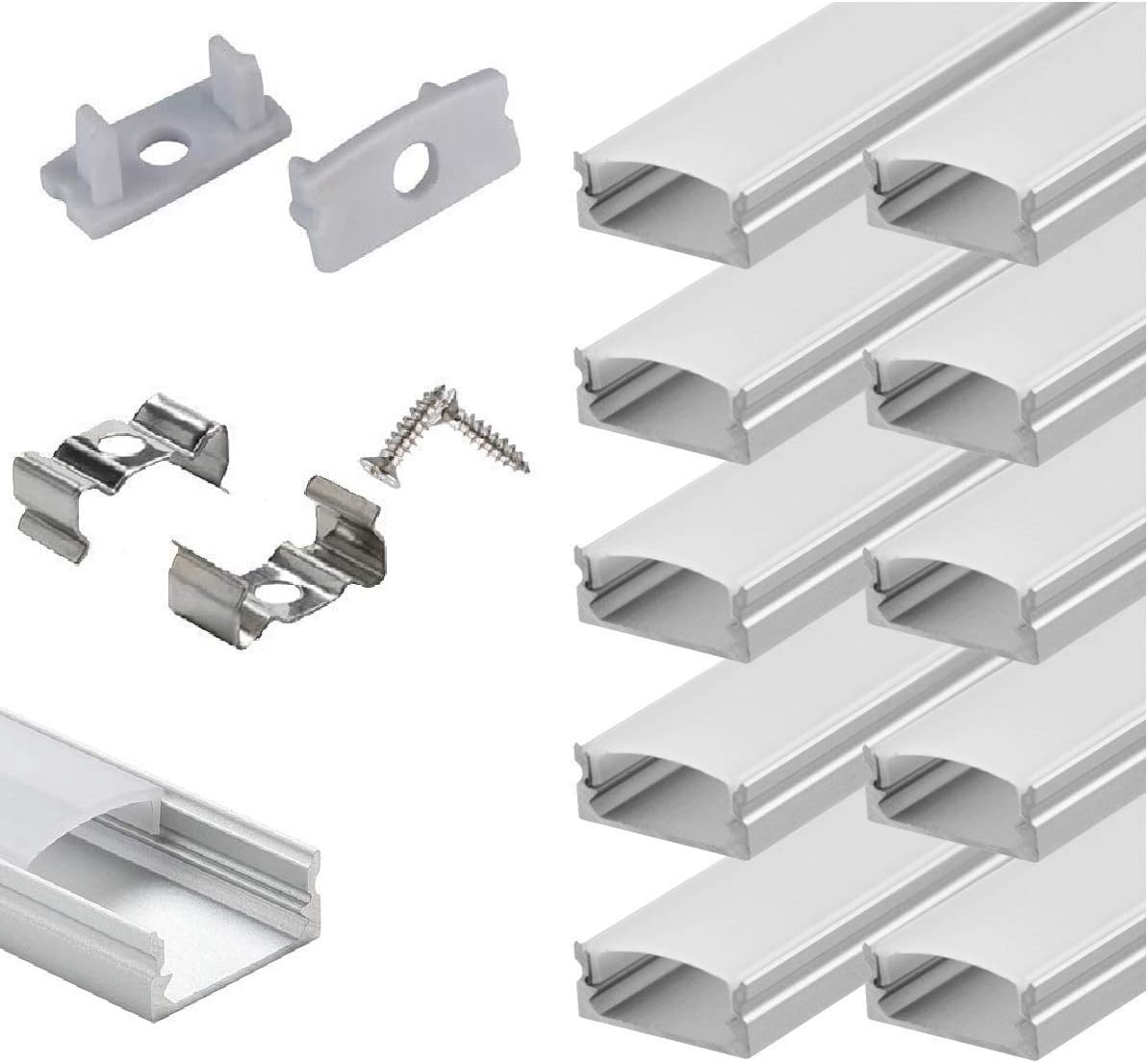 6x2m LED Strip Light Channel with Milky Cover Diffusers, End Caps and Mounting Clips B887190