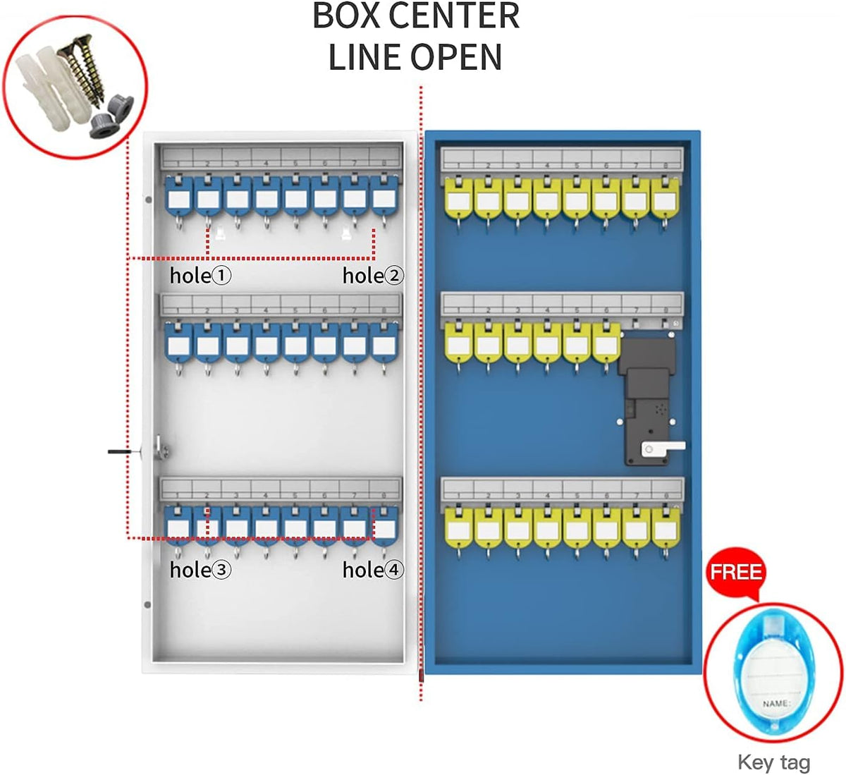 Key Lock Box with 16 Keys, Metal Key Cabinet Wall Mount, Digital Combination Code Lock Box U802