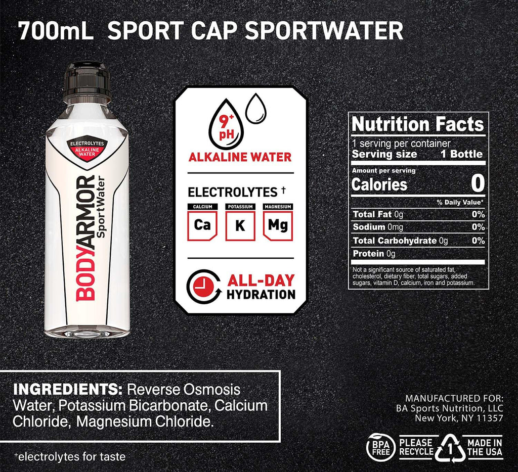 Alkaline Water Ph 9+ with Electrolytes, 700Ml Sport Cap, Pack of 24 B7777