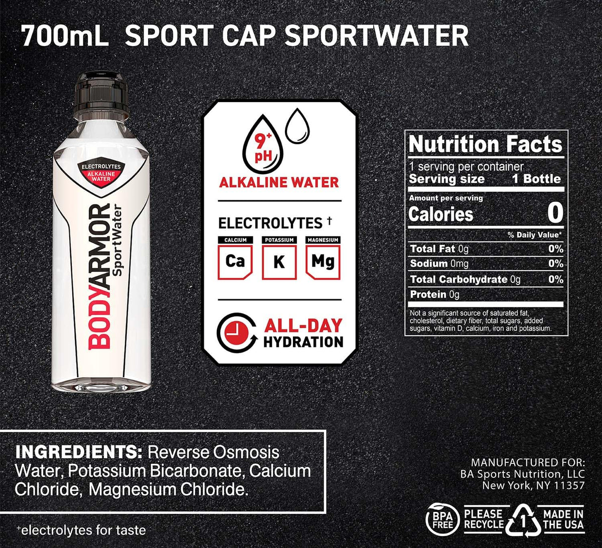 Alkaline Water Ph 9+ with Electrolytes, 700Ml Sport Cap, Pack of 24 B7777