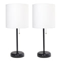 Black Stick Lamp with Outlet and Fabric Shade Two Pack Set T7132