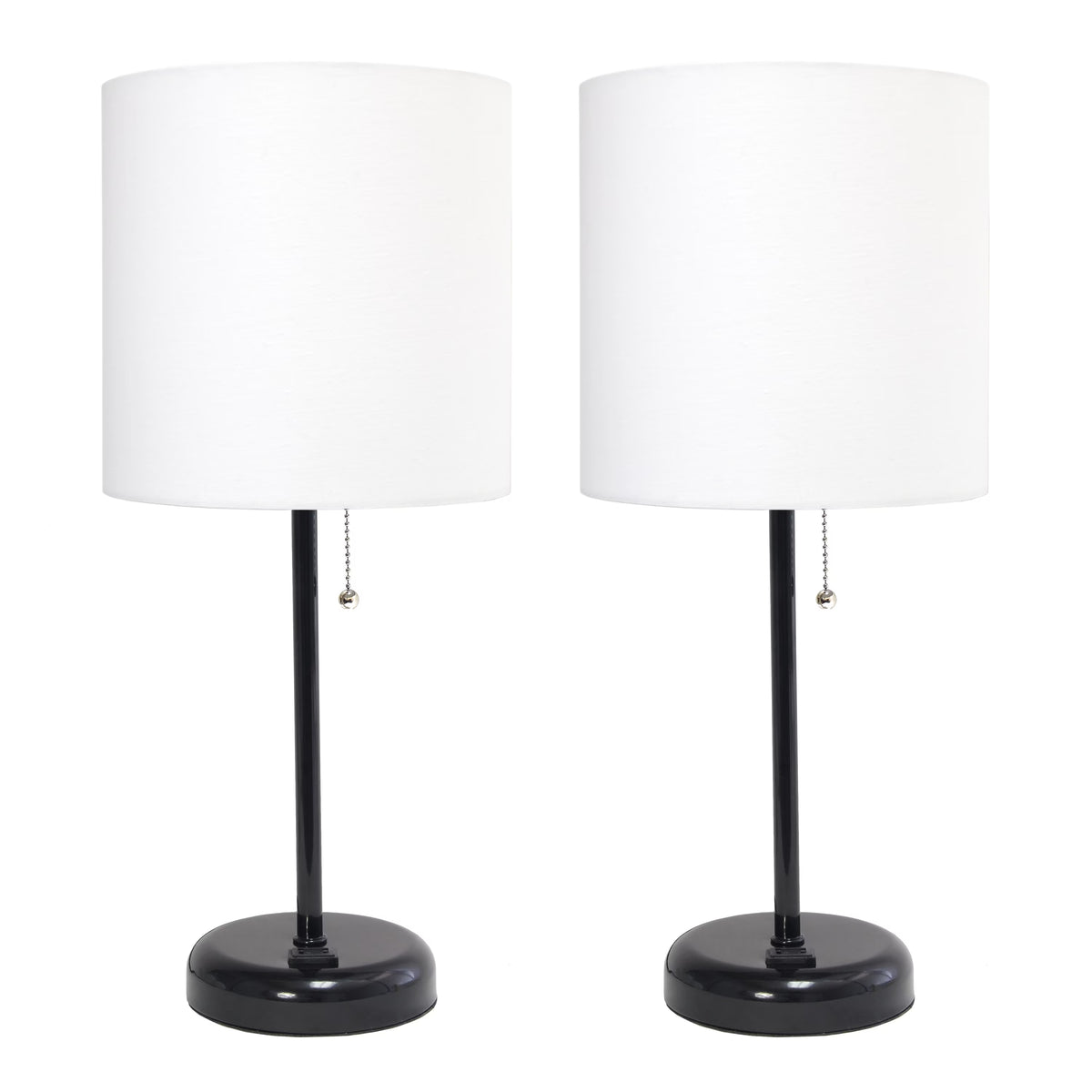 Black Stick Lamp with Outlet and Fabric Shade Two Pack Set T7132