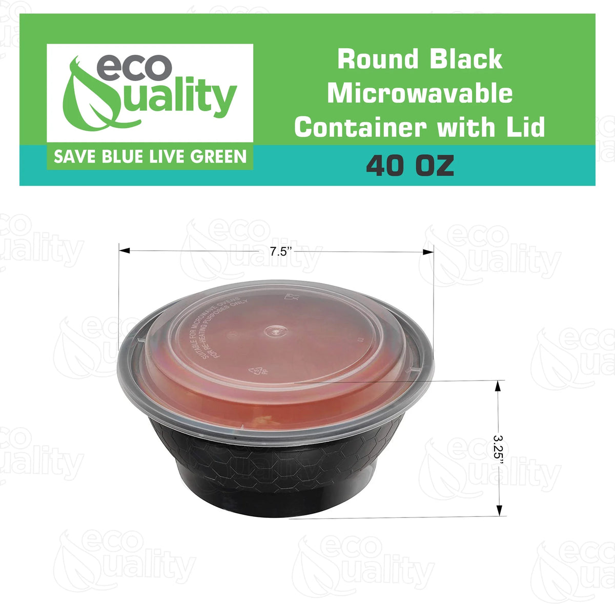 50 Pack 40 oz Black Round Meal Prep Containers with Lids H4202