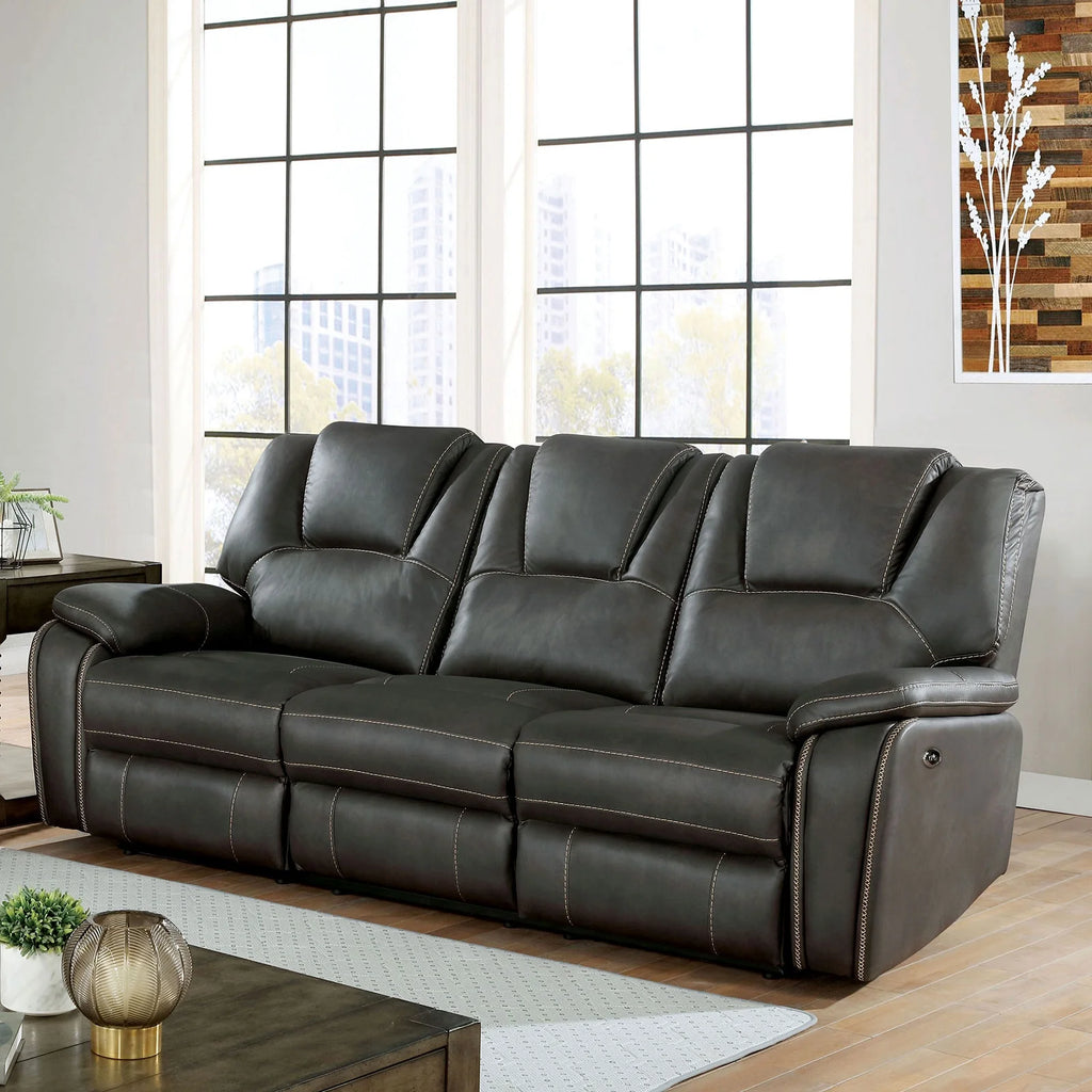 Gray Leatherette Solid Wood 3pc Motion Sofa Set W456251