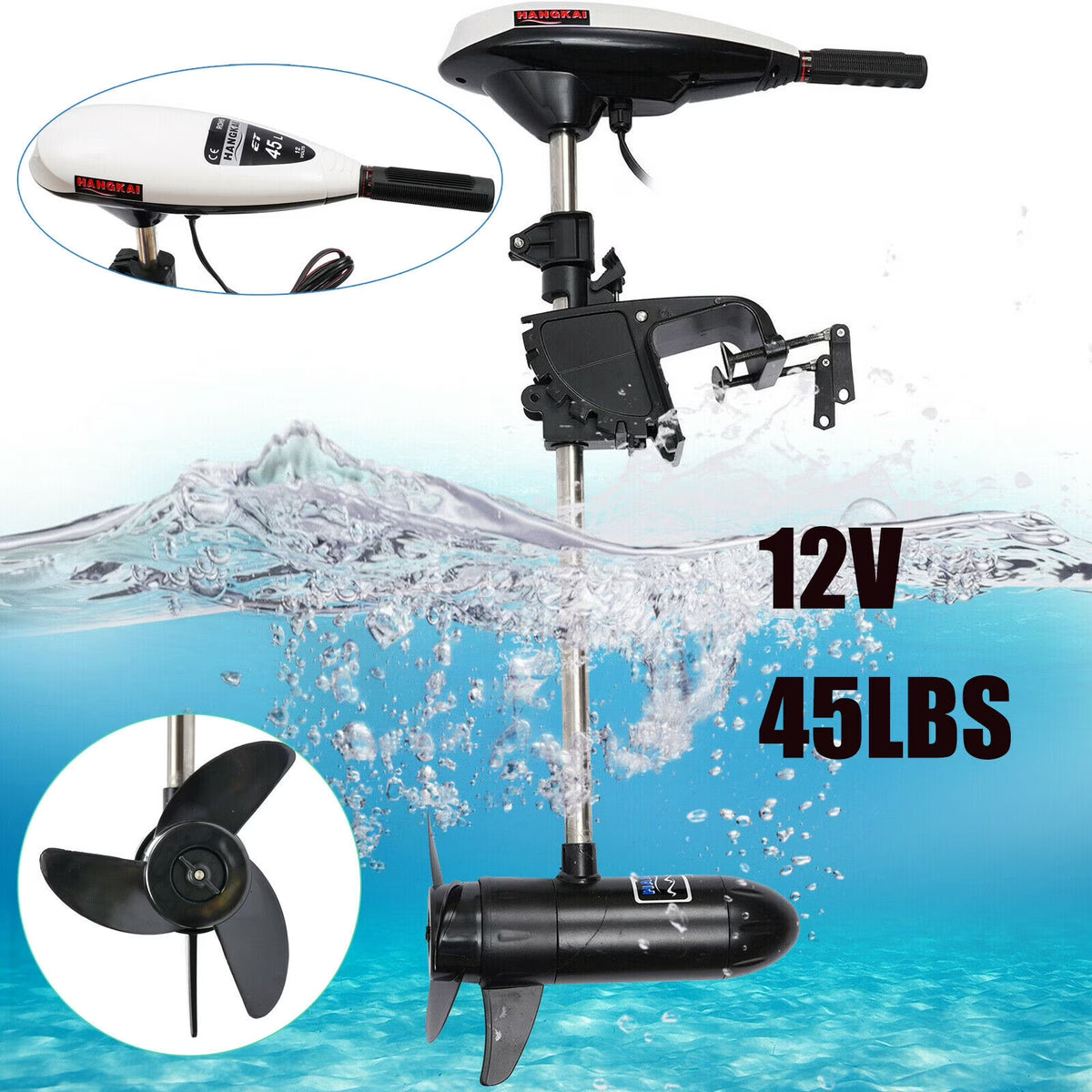 45Lbs Electric Outboard Motor 12V 552W Thrust Trolling Boat Engine with Retractable Handle F723
