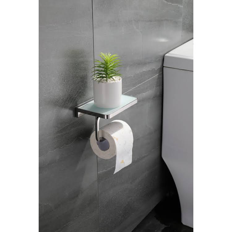 Gun Metal Stainless Steel White Glass Shelf with Toilet Paper Holder U2138