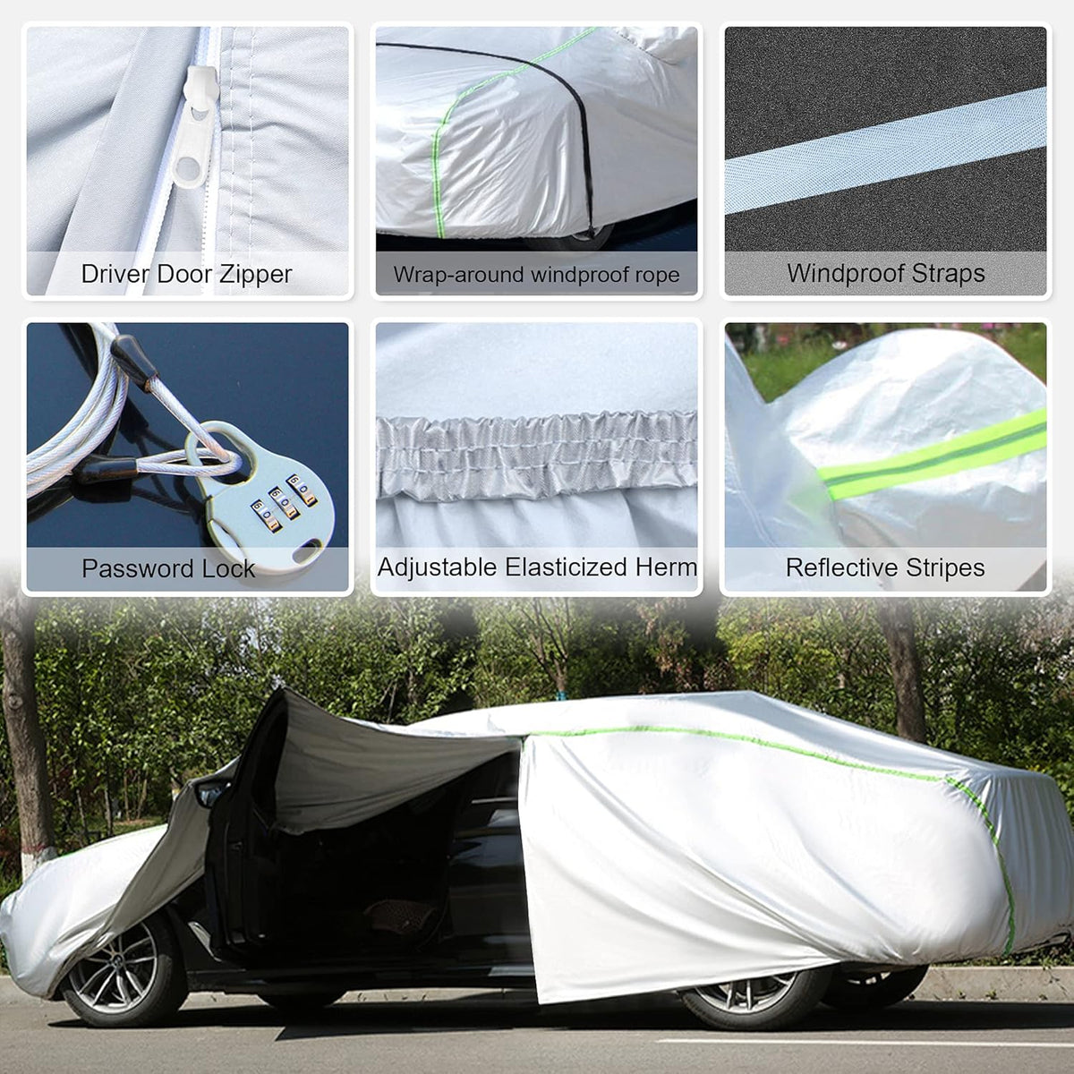 Waterproof All Weather Full Exterior Car Cover with Zipper Q3555