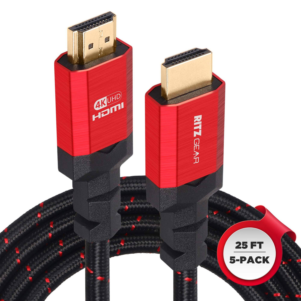 5-Pack 25 ft. High-Speed 18Gbps HDMI 2.0 Braided Nylon Gold Plating 4K @ 60Hz HDMI Cables M716951
