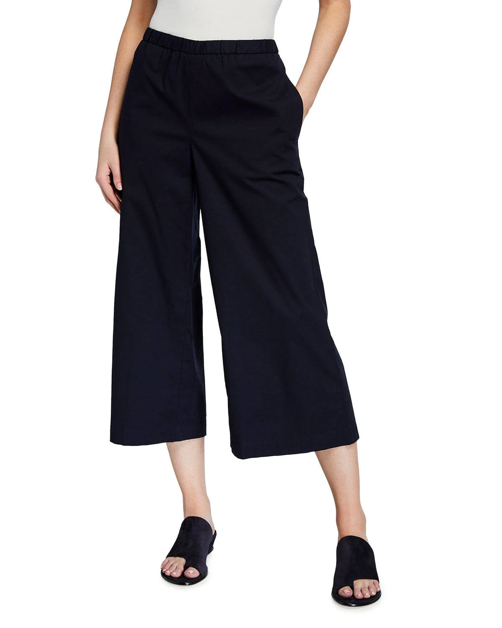 Petite Organic Cotton Stretch Poplin Wide Leg Cropped Pant R19581