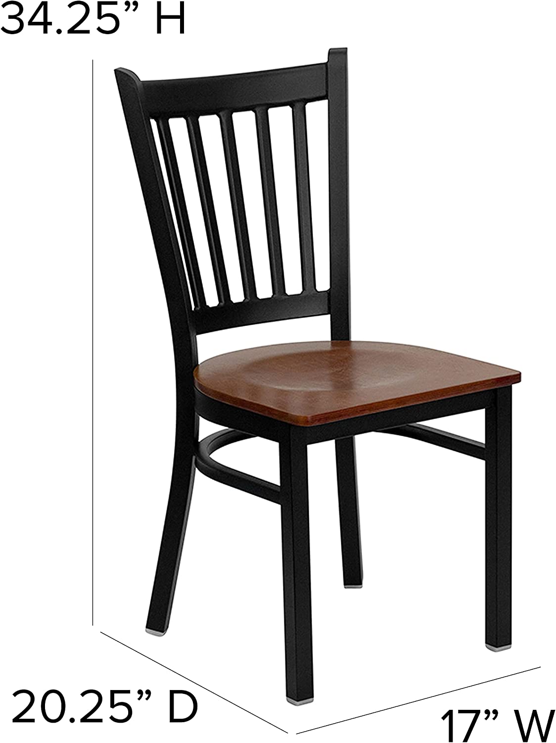Black Vertical Back Metal Restaurant Chair with Cherry Wood Seat D288730