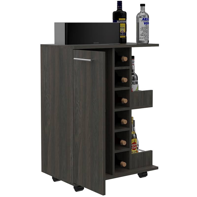 Espresso Bar Cart Cabinet with 6-Cubbies and 2-Shelves B698