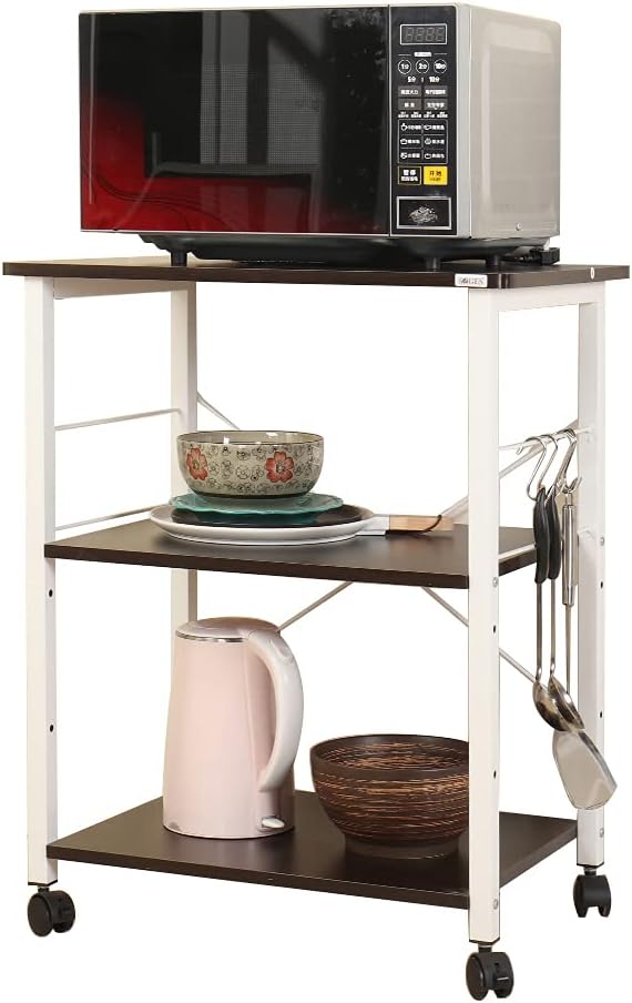 3-Tier Kitchen Utility Shelf Cart on Wheels with Storage, Black Brown S131