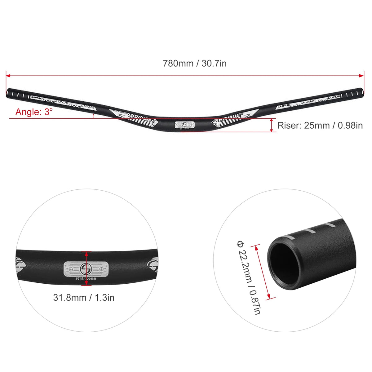 31.8x780mm Aluminium Alloy MTB Riser Handlebar J70053