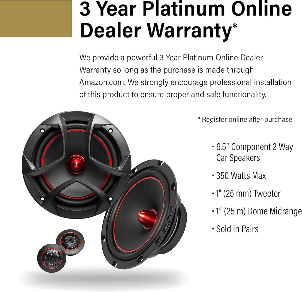 6.5 Inch 2 Way Component Car Speakers, 350 Watts Per Pair Z32189
