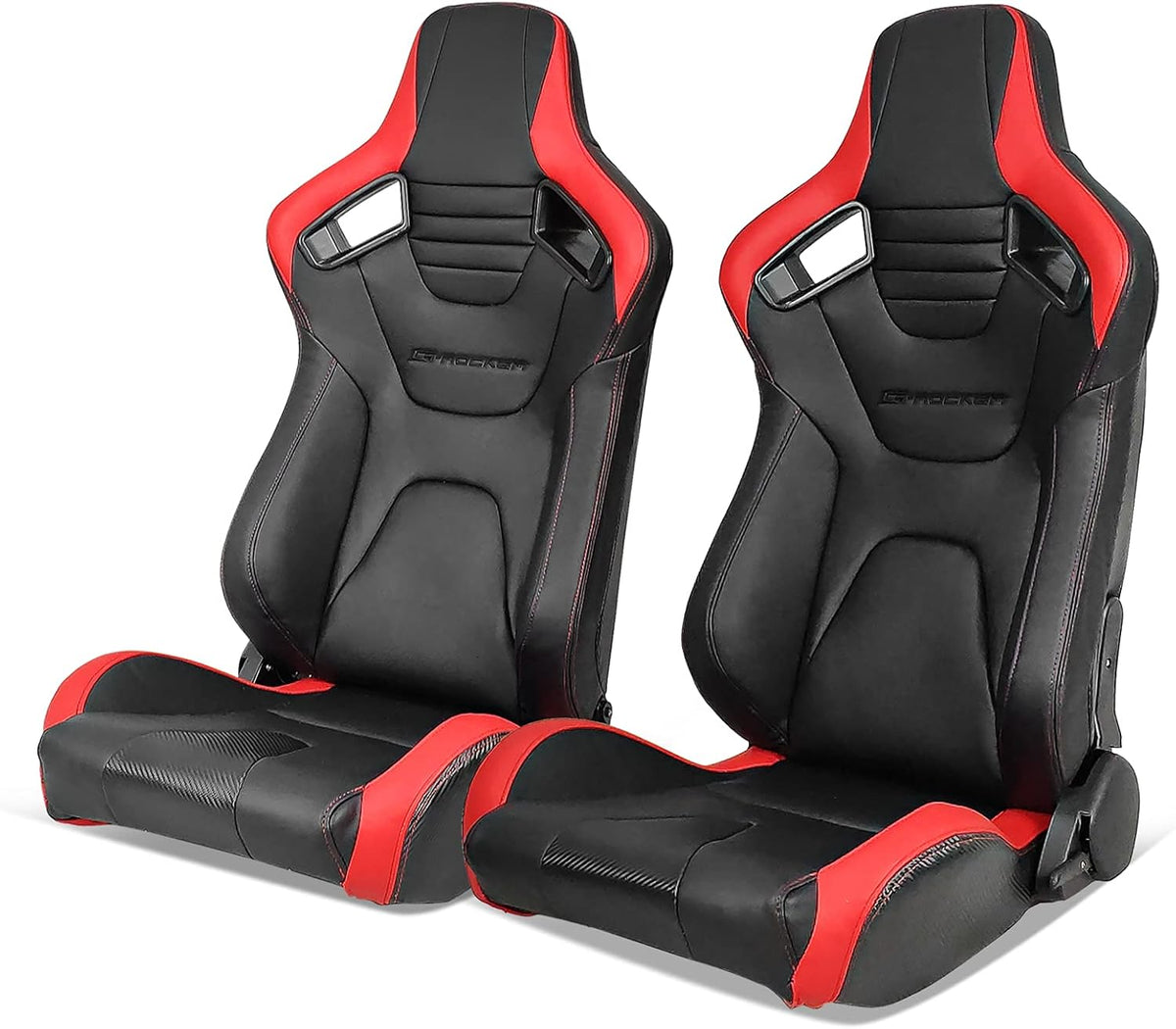Red PU Leather Reclinable Racing Seats Pair with Dual Sliders Z2572