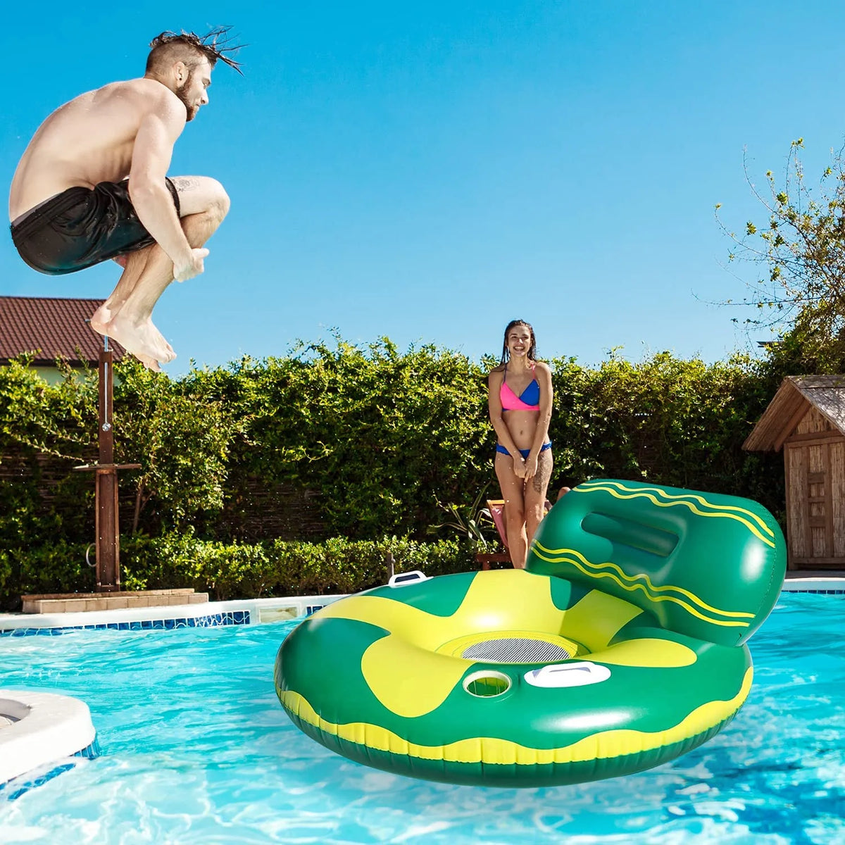 Green/Yellow Inflatable Swimming Pool Float Lounge Chair B7988