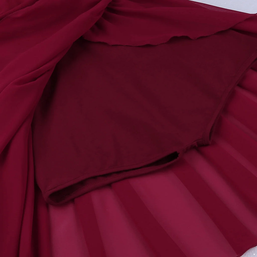 Chiffon Leotard Skirted Illusion V-Neck Dance Dress A448