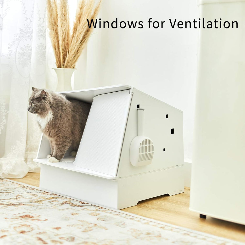White Semi-Enclosed Cat Litter Box with Litter Scoop R43108