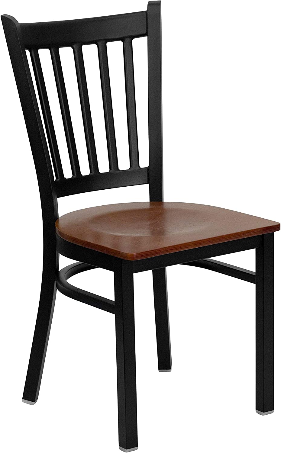 Black Vertical Back Metal Restaurant Chair with Cherry Wood Seat D288730