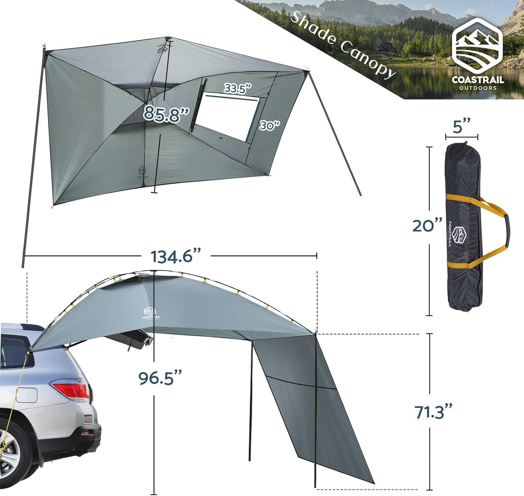 Grey Extra Large Car Canopy Sun Shelter with Side-Wall E796458