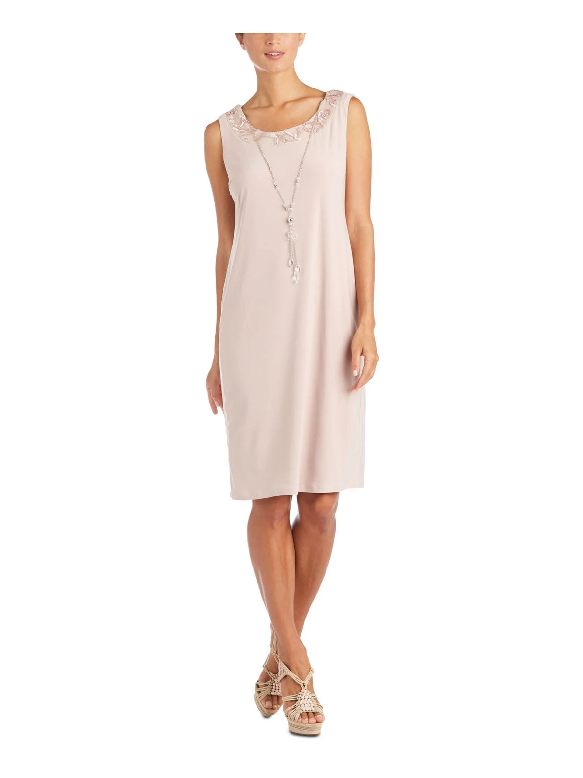 Beige Stretch Sleeveless Round Neck Sheath Dress 12 X268