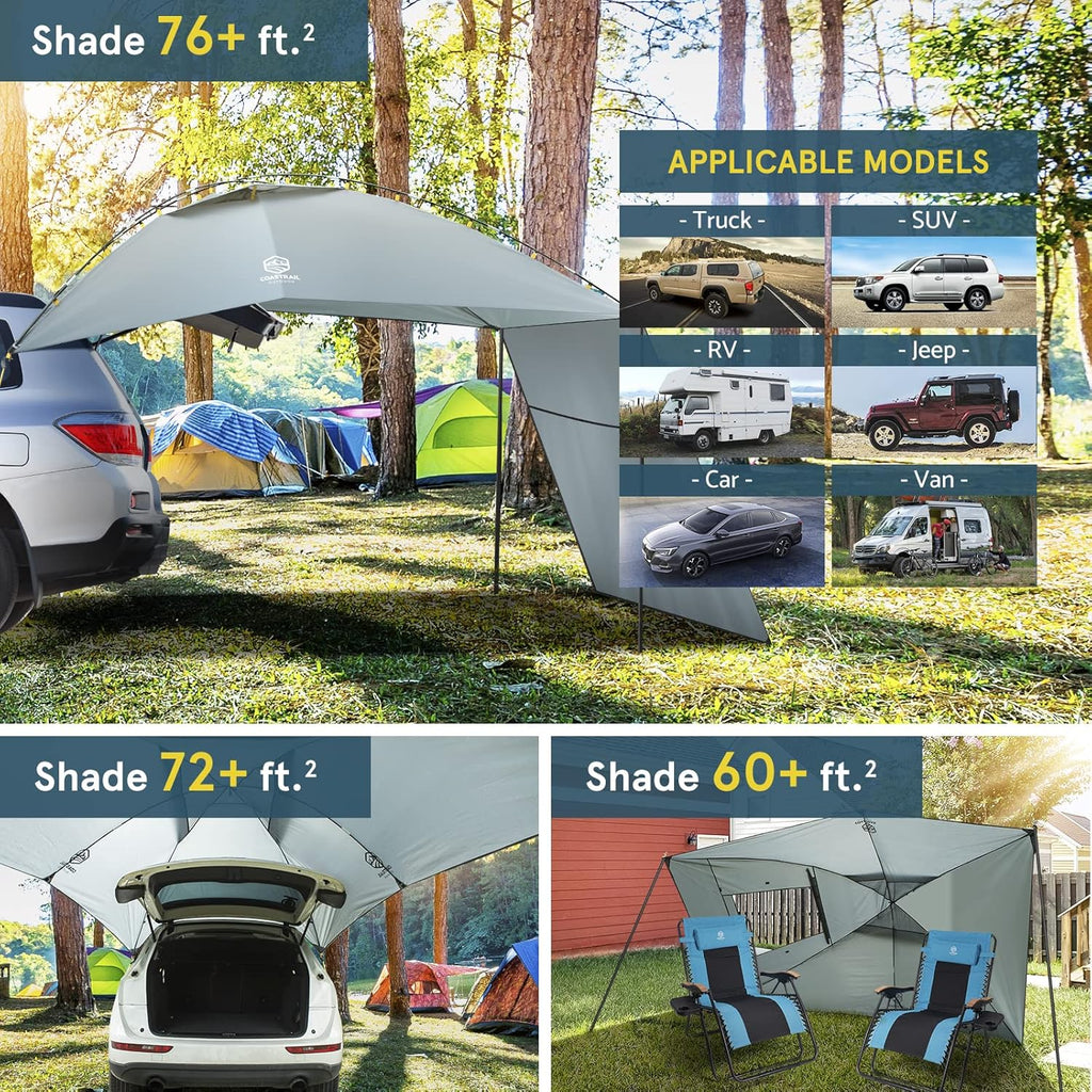 Grey Extra Large Car Canopy Sun Shelter with Side-Wall E796458