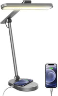 Grey LED Desk Lamp with 10W Wireless Charger, USB Port, 6 Brightness Levels F733207