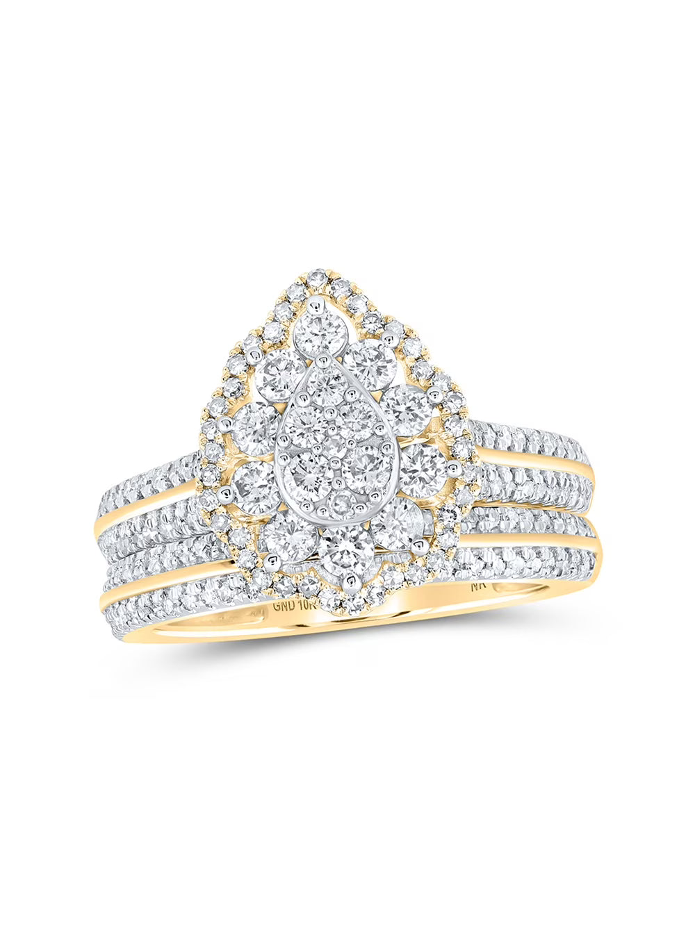 10kt Yellow Gold Diamond Teardrop Bridal Ring Band Set 1 Cttw C1141