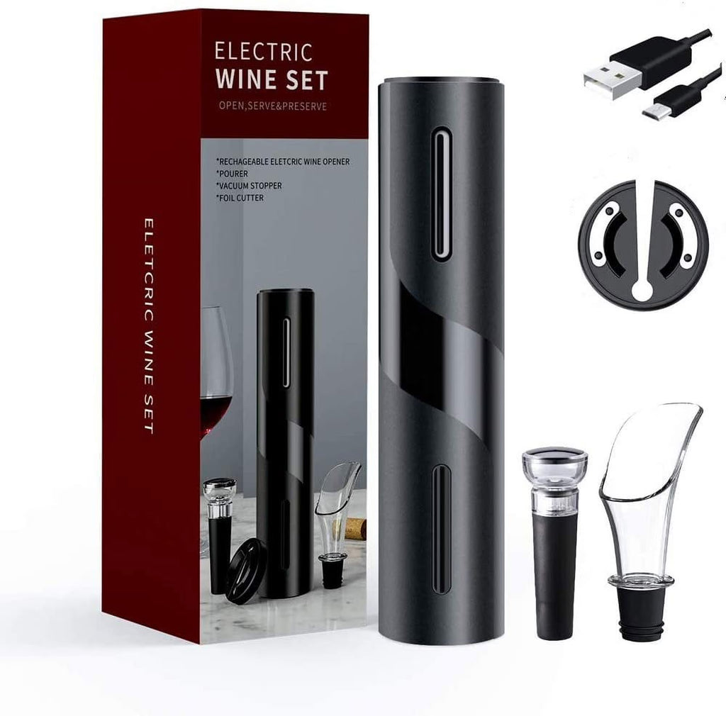 Rechargeable Electric Wine Opener Set with Foil Cutter, Vacuum Stopper and Wine Aerator Pourer U464