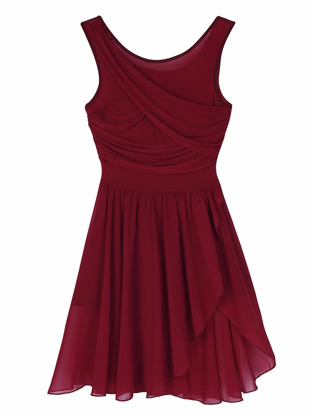 Chiffon Leotard Skirted Illusion V-Neck Dance Dress A448