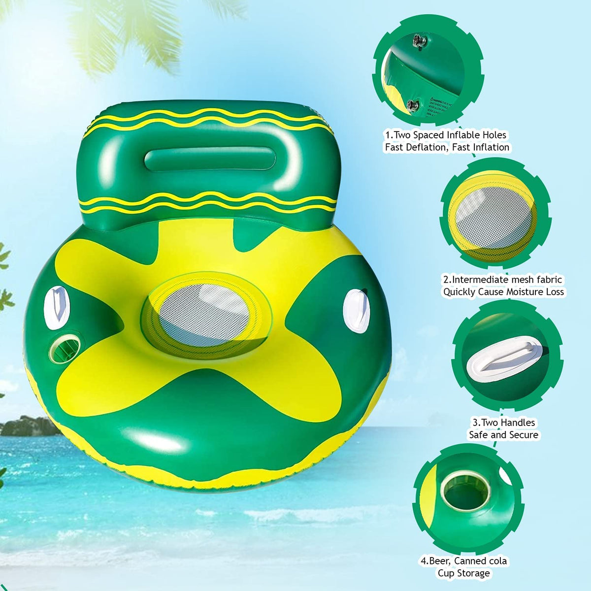 Green/Yellow Inflatable Swimming Pool Float Lounge Chair B7988