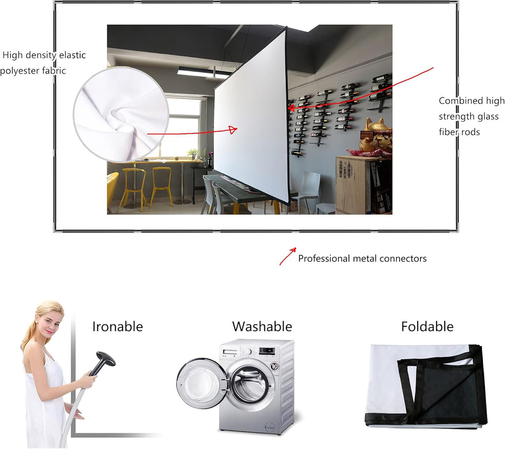 Foldable Projector Screen 120 inch 16:9 HD 4K Anti-Crease Black Backing Portable Projection Screen Pack of 2 Z841171